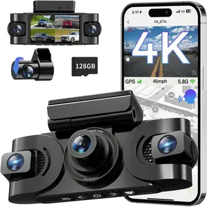 4K 360° Dash Cam, 4-Channel Dash Camera for Cars, Full Coverage Front Rear Left Right Inside with GPS, 5.8GHz Wi-Fi & App, Night Vision, Voice Control, 24H Parking Mode, 128GB Card Included Lens Recording Memory Lock Lock Adjustable Clip Installation