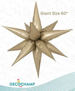 DecoChamp Giant Starburst 60" Foil Balloon Champagne DecoStarburst Pattern for Air or Helium Inflation 50 Units Box