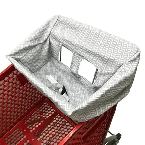 Portable Polyester Baby Shopping Cart Cover - Fold-Away, Padded Seat, for Infants, High Chair & Grocery Cart Use, with Attached Carry Bag (Gray Chevron)