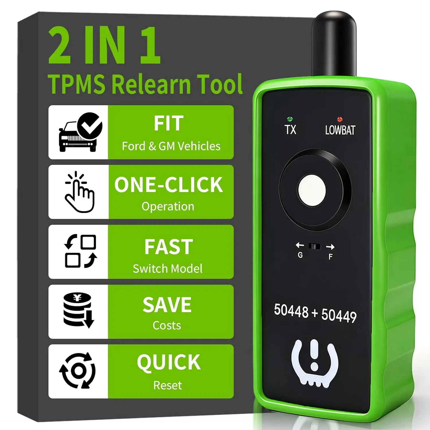 FIRSTOOL 2-in-1 EL50448/449 TPMS Handheld Diagnostic Tool - TPMS Relearn, Quick Reset, Model Switch Button, Compatible with GM GMC Lincoln Buick Cadillac, Automotive Scan Tool