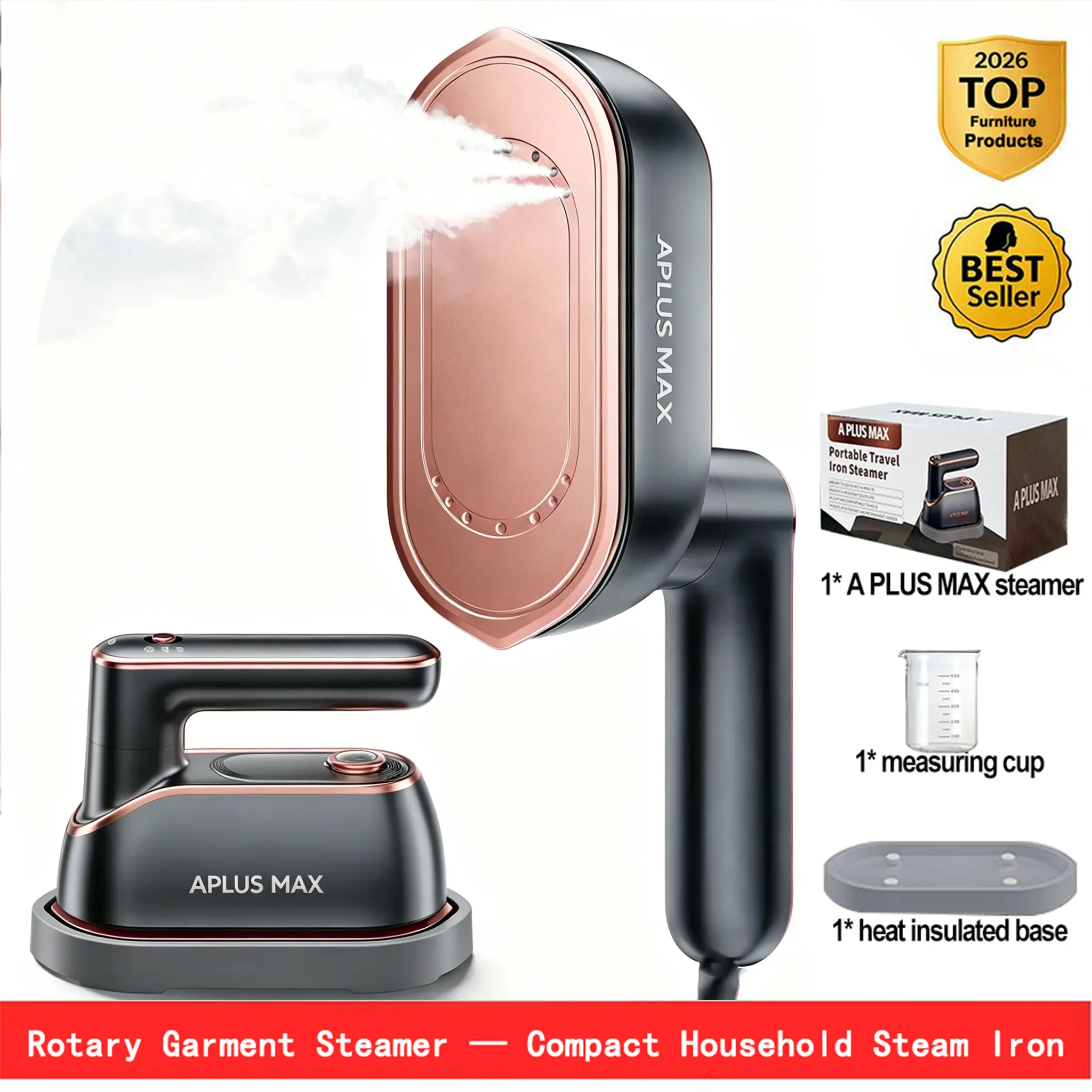 A PLUS MAX2-in-1 Foldable Rotary Steam Iron & Steamer – Portable Garment Wrinkle Remover, Fast Heating, Large Soleplate, 150ml, Lightweight for Home, Dorm, Travel, Summervibes