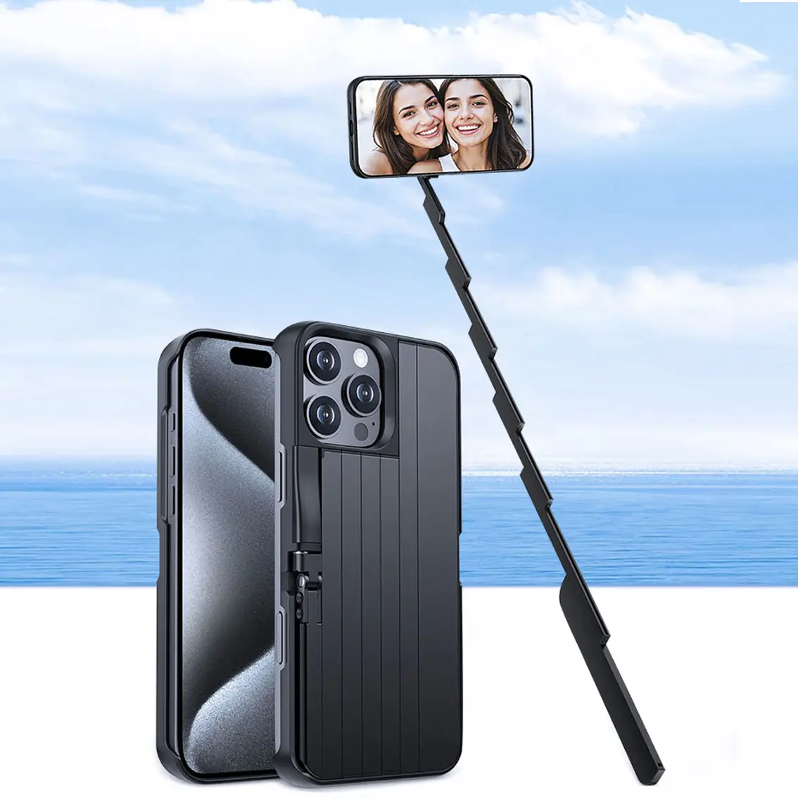 Compatible with iPhone case with selfie stick, Extendable Cell Phone Stand,  Travel Essentials, For iPhone 16/15/14/13/12 - TikTok Shop