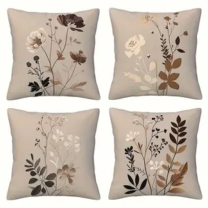 4pcs Modern Botanical Pattern Pillow Covers, Bedroom Decorative Accessories, Square Home Decor for Living Room, Sofa with Zipper Closure, Machine Washable Double-Sided Print, No Insert Included, Multiple Sizes Available