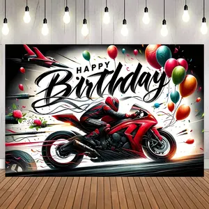 Polyester Motorcycle Birthday Party Backdrop, Durable Banner for Photo Booth, Versatile Room & Garden Decor, All-Season Theme Party Decoration, No Electricity Needed