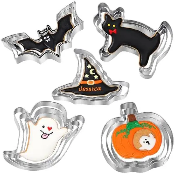 15-Piece Stainless Steel Halloween Cookie Cutters Set, Bakeware Molds (Pumpkin, Ghost, Bat, Cat, Witch Hat) for Party Baking