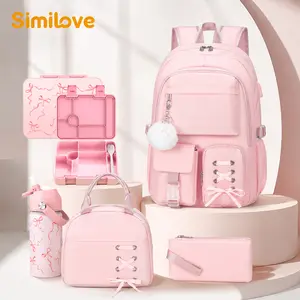 Similove 3/4/5pcs backpack set, Girls Backpack with Lunch Bag & Pencil Pouch/14oz Bottle/Lunch Box, for Teens Girl Kids Elementary Middle High School College Student Bookbag Daypack Laptop Travel Backpack for Women