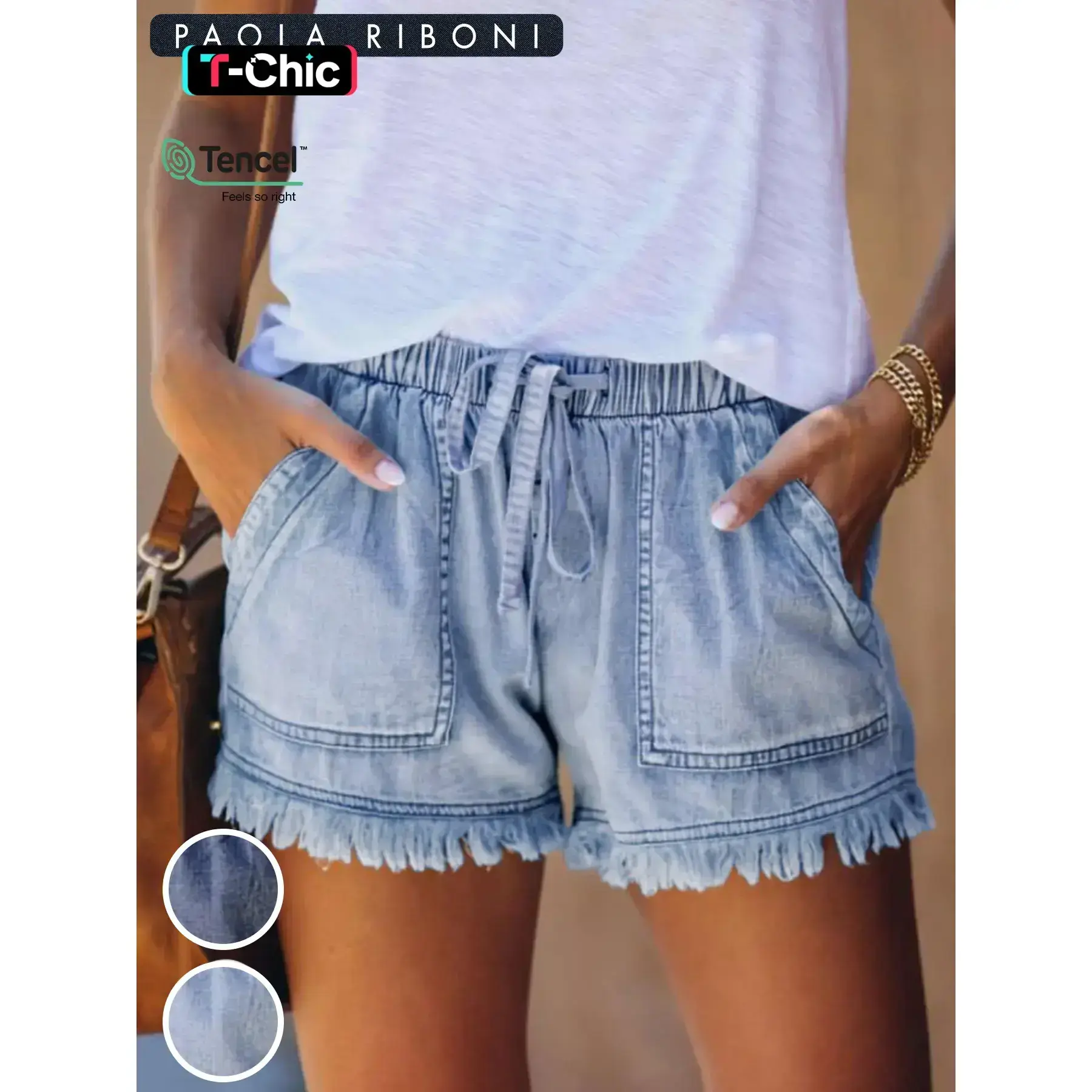 Women's Plain Loose Adjustable Drawstring Waist Denim Shorts, Casual Fashion Pocket Shorts for Daily Wear, Ladies Summer Bottoms