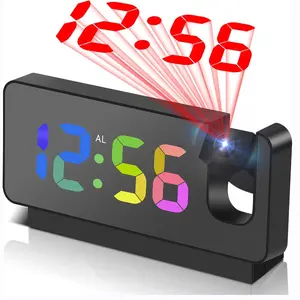 Projection Alarm Clock for Bedroom, LED Mirror Display Screen, 3 Dimming Radio Alarms, Rotates 180°, 3 Sets of Alarms, Digital Dimmable Clock