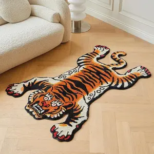 1pc American Retro Carpet Simulated Tiger Animal Printed Rug Lounge Creative Personality Bedroom Decoration Non-slip Carpet Fluffy Soft Living Room Carpet Irregular Shape Lounge Closet Study Plush Carpet