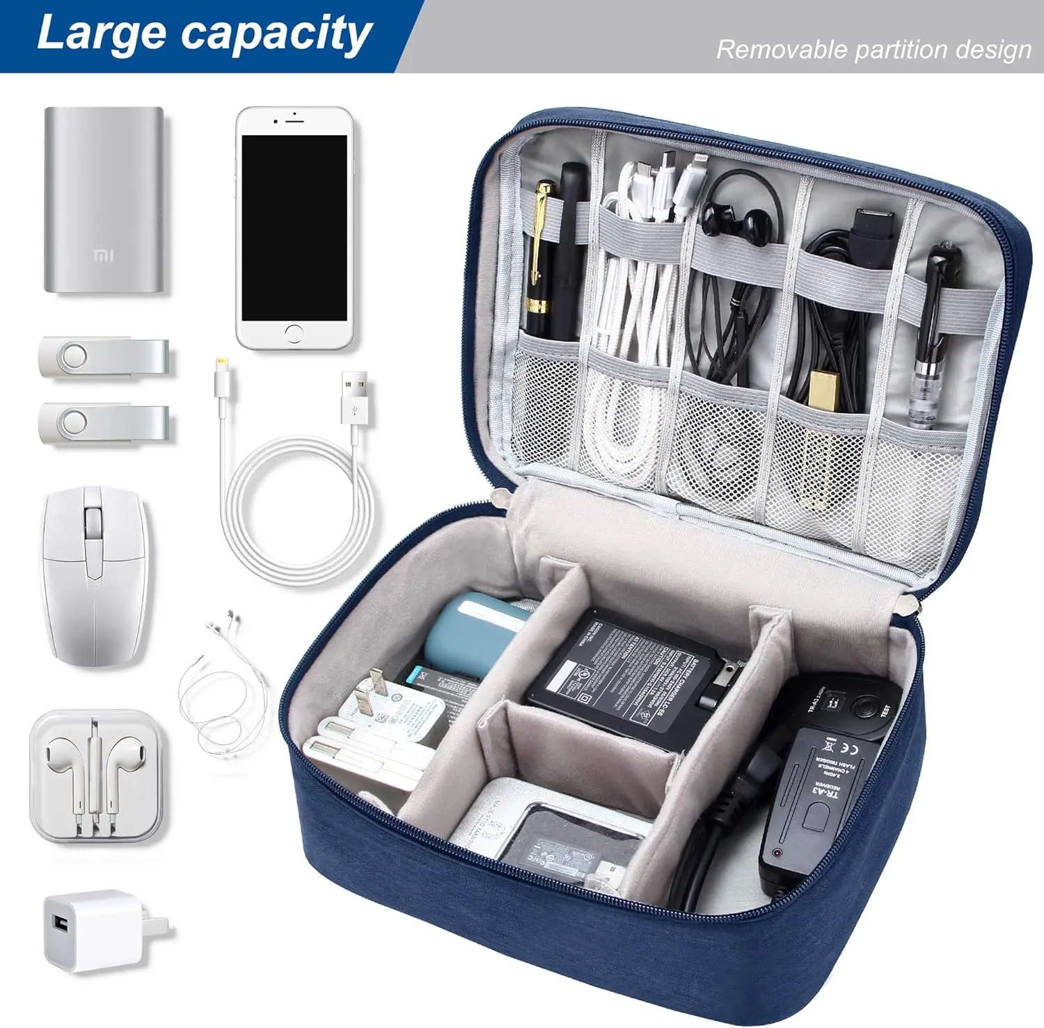 Electronics Organizer Travel Cable Organizer Bag for Electronics Accessories, Portable Tech Carring Large Storage Case for Charger, Cord, Power Bank, Hardware