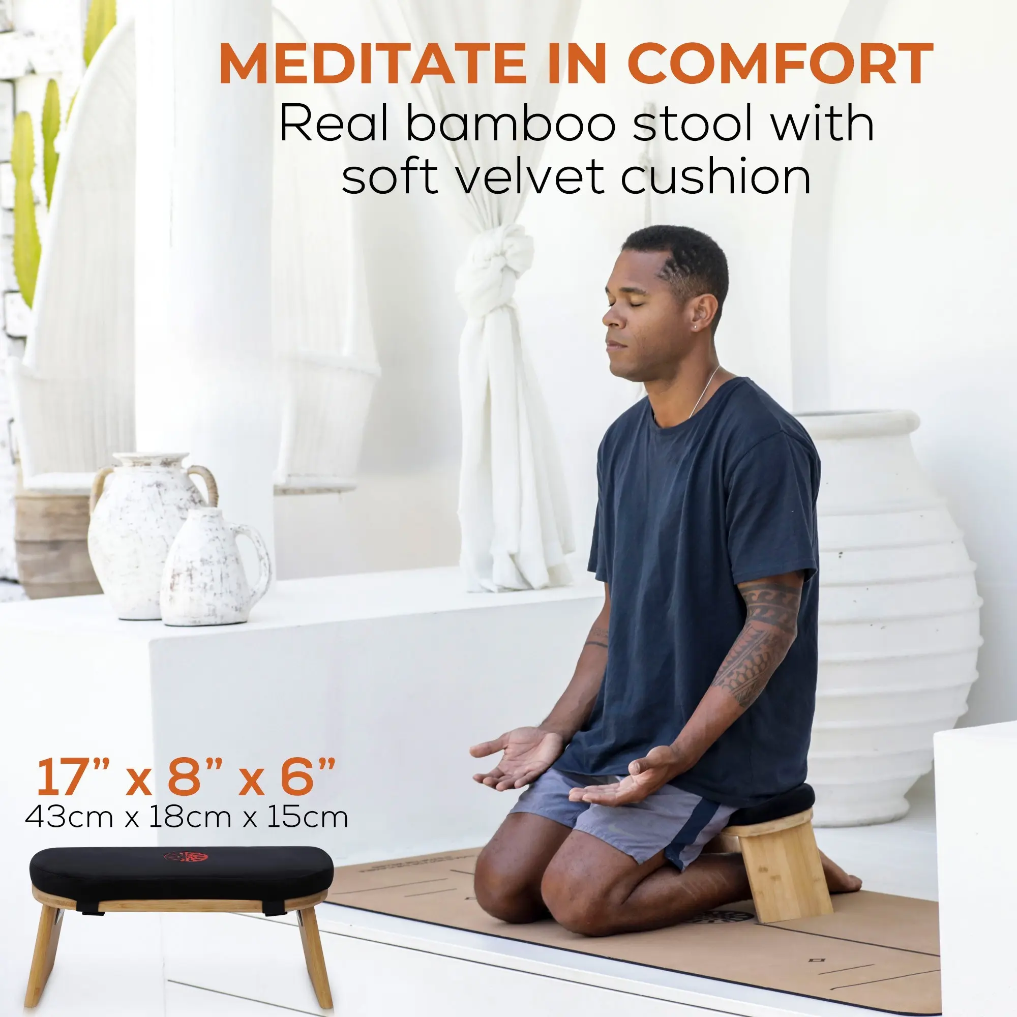 Yoga Dood Zen Meditation Bench – Foldable Bamboo Seiza Bench with Cushion & Carry Bag for Comfortable Meditation, Breathwork & Prayer