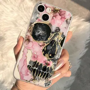 Marble Skull Pattern Transparent Phone Case, Skull Pattern Decorative Phone Protector Cover, Phone Accessories, Shockproof Cellphone Accessory, Compatible with iPhone 11 12 13 14 15 16 Pro Max, Protective, Cellphone, Shockproof