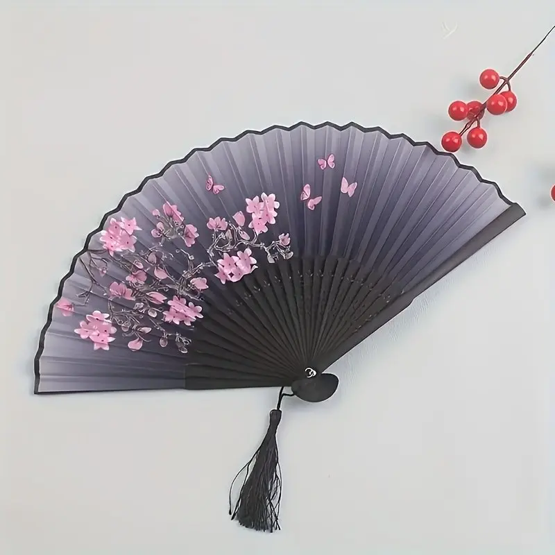 Bamboo Folding Fan, Vintage Cherry Blossom Design, Lightweight Handheld Fan for Hanfu Dance, Graduation Gift, Home Decor, All Seasons, Chinese Fan