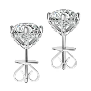 0.5 Carat Moissanite Stud Earrings in Platinum Plated 925 Sterling Silver, Halo Pave Design for Women, Affordable Daily Jewelry