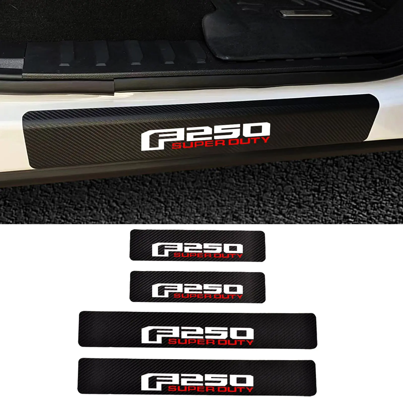 4pcs Carbon Fiber Texture Car Door Sill Protector Stickers, Car Door Sill Accessories for Protection & Sporty Look, Compatible with Ford F-250 Super Duty Pickup Truck Exterior Decal, Door Protection
