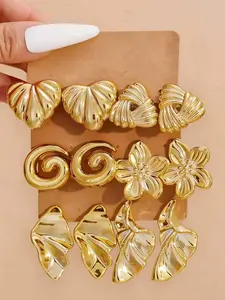 Fashion Earrings Set, Leaf Shape Geometric Studs, Flower C Ring, Teardrop Earrings, Elegant for Daily Wear, Parties, Vacations