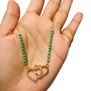 Daily Use Mangalsutra for Women with Green Beads and Heart Pendant Necklace