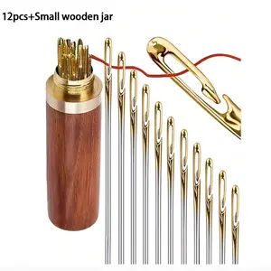 12-Pack Stainless Steel Sewing Needles with Side Holes, Elderly Handmade Sewing Needles, DIY Home Craft Supplies, Tail, Silver Color Tail