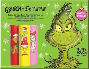 3pcs Dr. PawPaw The Grinch Set  Original, Ultimate Red, Peach Pink - Natural Lip Balm with Aloe Vera - Gluten Free Lip Moisturizer for Hydration, Get it before Wellness Holiday Skincare