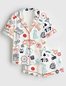 Las Vegas Wedding Casino Party Short Sleeve Pajama Set, Gift For Wedding Casino, Christmas Shirt Las Vegas #pajamas