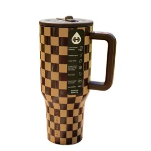 Hydrojug Brown Checkerboard Insulated Tumbler 40 oz -Perfect for Fall/Winter Commute & Office Use daily life drinkcup with straw gift elegant valentine racing water bottle easydrinking girl large capacity holiday