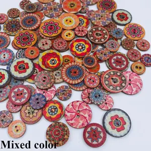 Mixed Color Wooden Decorative Button, 50pcs/set Retro Floral Printing Pattern Wood Button, Sewing Accessories for Scrapbook & DIY Baby Clothing