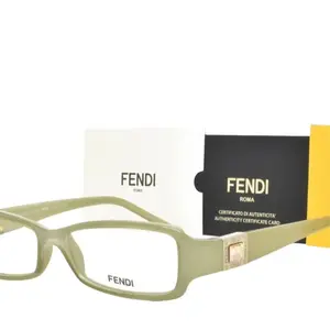Pre-owned FENDI EYEGLASSES Olive Green RECTANGULAR RX FRAME 51 13 135 886R 316