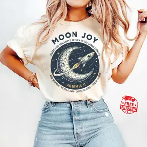 [Sale up to 50%] [Free Ship] Moon Joy Artemis II Comfrot Color Shirt Lunar Mission Tee, Crewed Moon Flyby Graphic Top, Humanity Returns to the Moon Gift