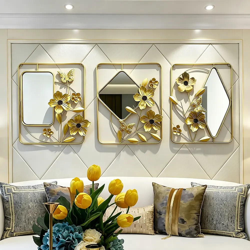 3 PCS Metal Decorative Wall Mirrors, Metal Wall Art Dining Room Wall Art Decor 3 Piece Large Modern Wall Sculptures, Creative Wall Decor Art Hanging Decor Mirror Christmas Decorations For Home Indoor - Black Fridays Items