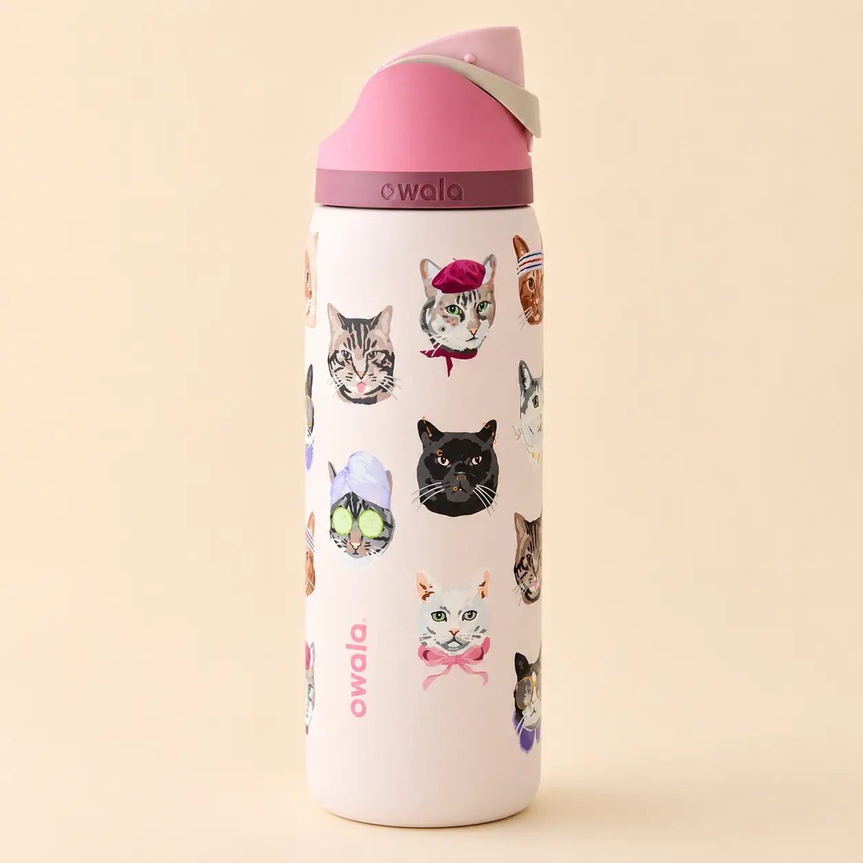 Owala FreeSip Cat Collage Limited Edition Water Bottle – Pastel Pink Cute Cat Print Owala FreeSip Cat Collage Limited Edition Water Bottle – Pastel Pink Cute Cat Print