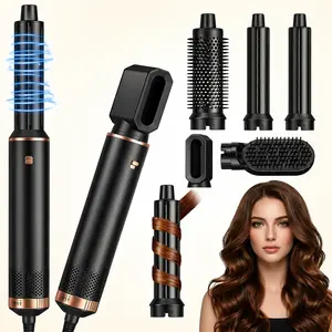 5-in-1 Ionic Hot Air Styler & Curler Hair Styling Tool - Adjustable Blowout Dryer Straightening Brush with Attachment for Daily Smoothing, Volume & Frizz-Free Styling, Lightweight Salon Bathroom Accessory