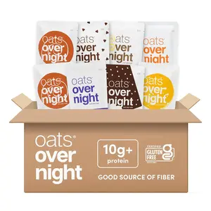 Oats Overnight Vegan Variety Pack - High Protein, High Fiber Breakfast Protein Shake - Gluten Free Oatmeal, Non GMO High Protein Oatmeal - Banana Bread, Blueberry Cobbler & More (8 Pack)