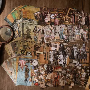 220 sheets/set, retro material pack, character theme, hard cardboard and light paper materials, creative DIY materials, handbooks and handmade materials.