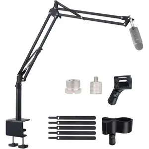 Microphone Stand Mic Boom Arm for Blue Yeti HyperX QuadCast SoloCast Nano Snowball Shure SM7B SM58 Q2U Fifine K669B and Other Mic, Overhead Mic Stand Desk Boom Arm with 5/8" 1/4" Adapter