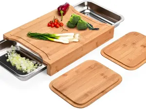Bamboo Cutting Board - Chopping Board Wood -Organic Bamboo Cutting Board - Bamboo Cutting Board with Tray - Chopping Board with Stainless Steel Juice Catcher -15" x 11" x 2" inches