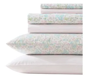 Laura Ashley Jaynie Blue-Pink King Sheet Set