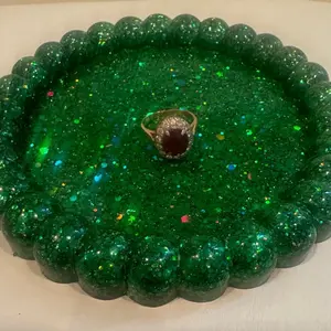 Handmade Bubble Edge Round Trinket Tray Elegant Multi functional one of a kind Jewellery Dish Home Decor Crystals or Candle Holder Organizer 5.3" x 3.6"