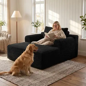 67" Oversized Plush Chaise Lounge Sofa Indoor, Corduroy Upholstered Boneless Sofa Bed, Deep Seat Sleeper Couch Reading Chairs, apartment furniture, For Living Room, No Assembly Required soft budget friendly couch comfy