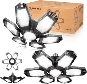 2/4 Pack LED Garage Lights 150W 6500K Adjustable 6+1 Panels Deformable Ceiling Shop Light Easy Install E26/E27 Socket for Garages Basements