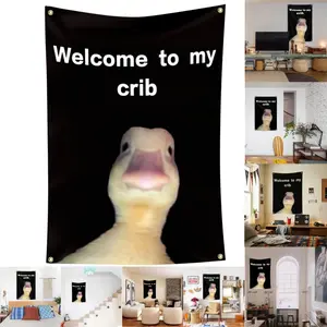 Welcome to My Crib Flag 2x3 Feet Funny Flags for Room Durable Man Cave Wall Flag with Brass Grommets for College Dorm Room Decor,Outdoor,Parties(24x36 inches)