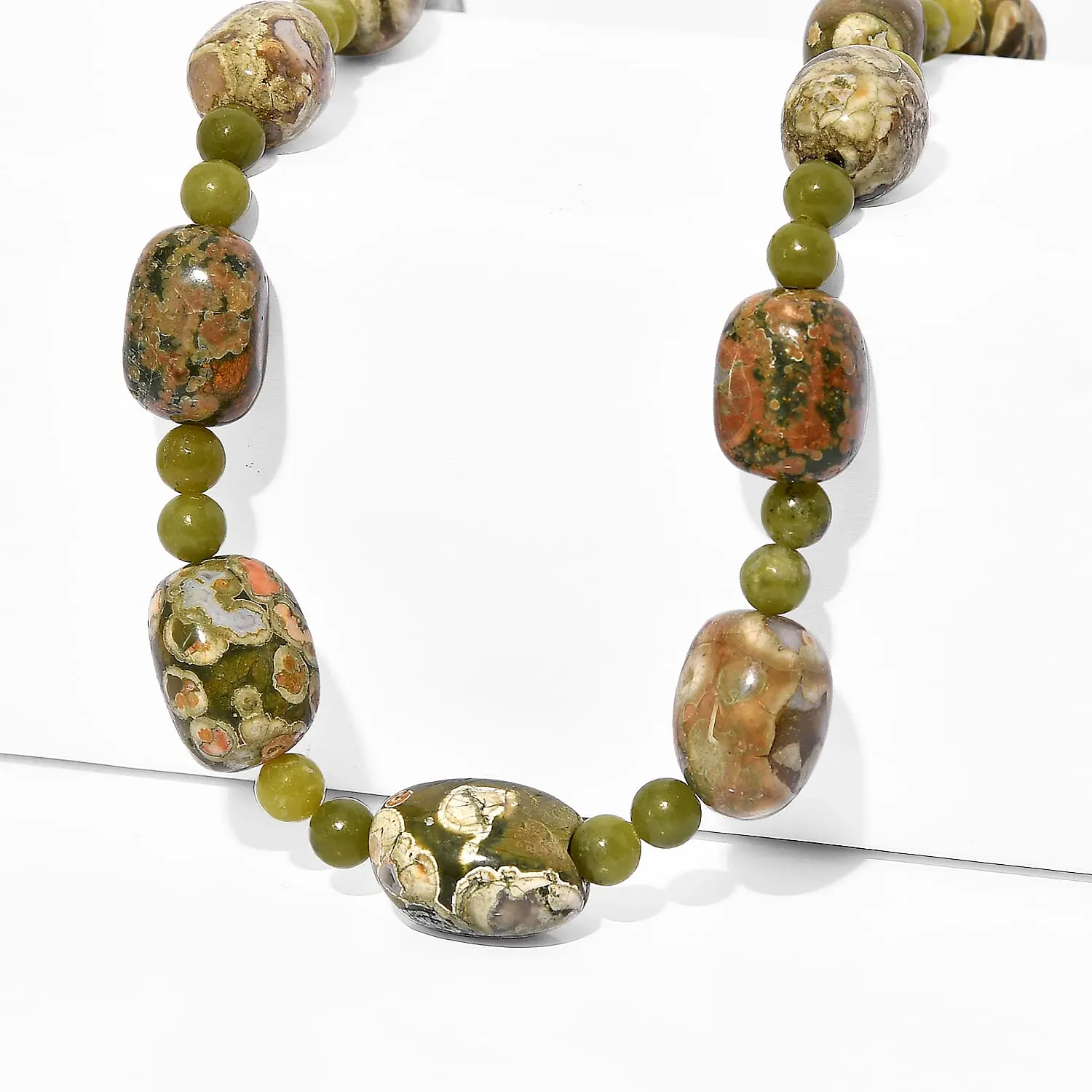 EverTrue Rhyolite Jasper, Nephrite Jade Beaded Necklace (18-19 Inches) in 18K YG Plated 330.00 ctw