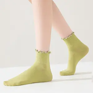 Fashionable Colored Mid-Calf Socks for Women Comfortable Solid-Color Socks Soft Thin Socks
