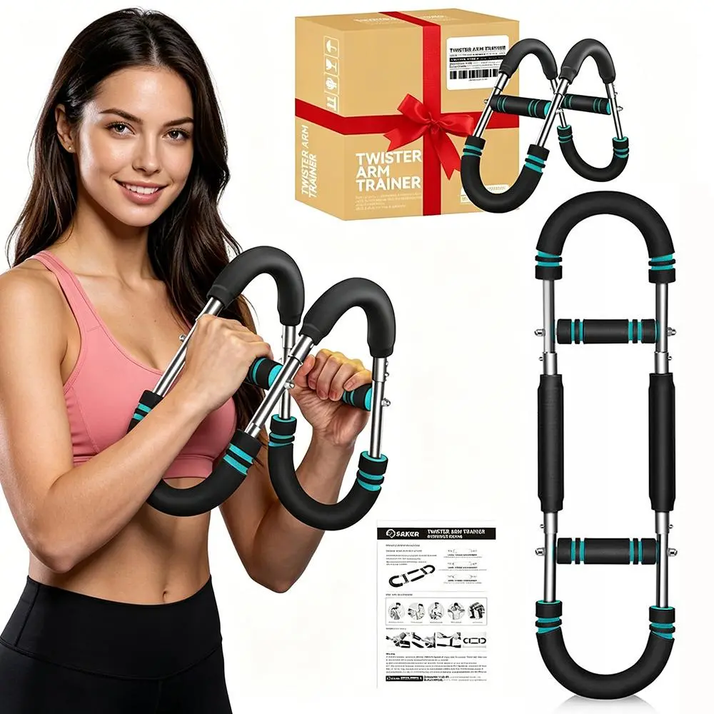 Novice Expert All Workout Levels Upper Body Muscle Exerciser, 60-90/90-120lb Adjustable Pound Power Twister Bar, Home Gym Multi Function Training Gear, Disassemble Double Spring Arm Twister Bar