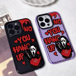YNHAY “No, You Hang Up” Horror Phone Case – Scary Movie Ghost Face Design with Retro Phone & Red Hearts – Compatible with iPhone 16 Pro Max, 15, 14 Pro, 13, 12, 11, XR – Cute Creepy Cover