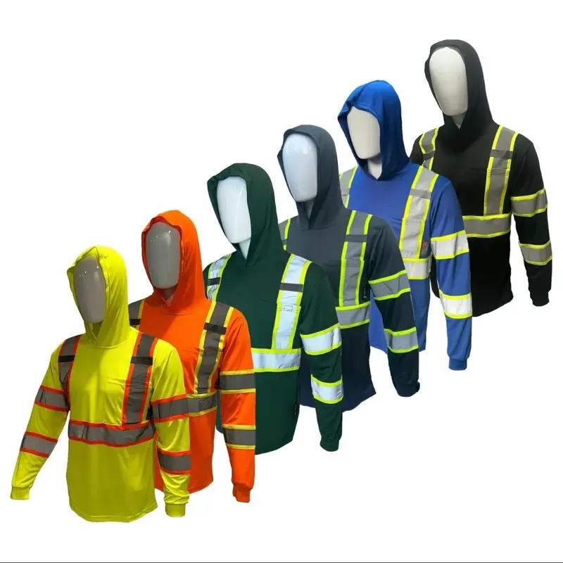 6 PACK High Visibility Long Sleeve Menswear  Uniform with Hoodie - Dry Tec Birdeye with reflective