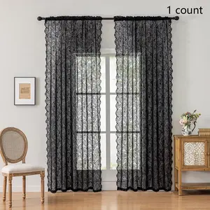 Lace Curtain, 1 Count Exquisite Floral Lace Curtain, Window Curtain for Home Living Room Bedroom Decor, Home Decor, Interior Decoration Accessories