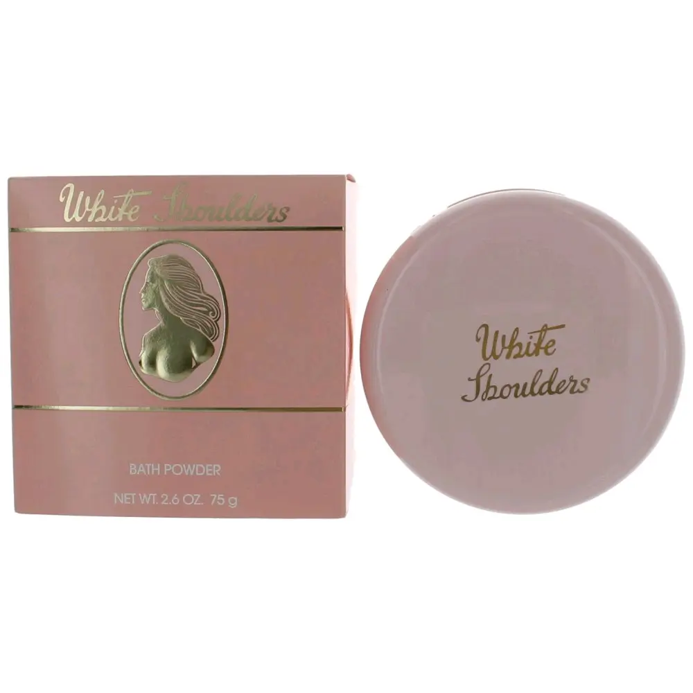 White Shoulders by Parfums International, 2.6 oz Bath Powder for Women Dustingbodypowder, Flower, Fragrances, Dusting Powder, Amber, Feminine Scent, Classic Floral, Cosmetic, Gardenia, Jasmine, Evyan, Launched By Evyan In 1949, Baby Powder Women's Fragran
