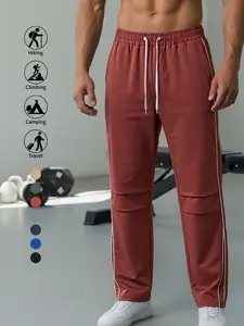 Men's Scrape-Resistant Durable Sport Outdoor Pants with Side Stripe, Drawstring and Pockets, Lightweight Quick-Dry Wrinkle-Free Long Pants, Versatile for Travel Fitness and Leisure