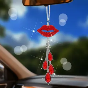 Sparkling Lips Crystal Car Charm Bling Rearview Mirror Decoration for Stylish Women Crystal Design Versatile Use