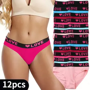 12pcs Sexy Seamless Color Block Briefs - Ultra Comfy, Breathable, Stretchy, and Soft Intimates Panties for Women - Lingerie & Underwear with Letter Print Design Fit Pink Pastel Womenswear underwear women period underwear Bridal underwear women